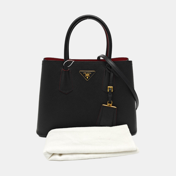 Double Small Saffiano Calfskin Black