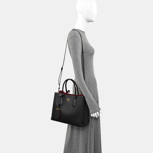 Double Medium Saffiano Calfskin Black