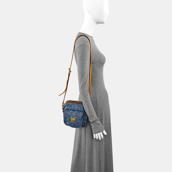 Monogram Denim Shoulder Bag Blue
