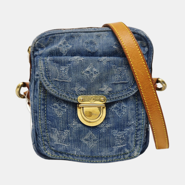 Monogram Denim Shoulder Bag Blue
