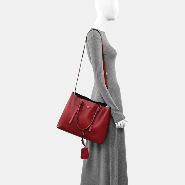 Double Large Saffiano Calfskin Red