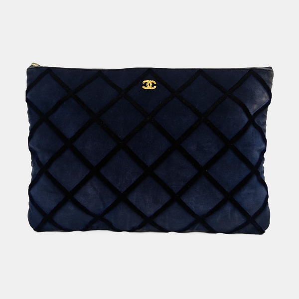 Quilted Velvet Clutch Blue