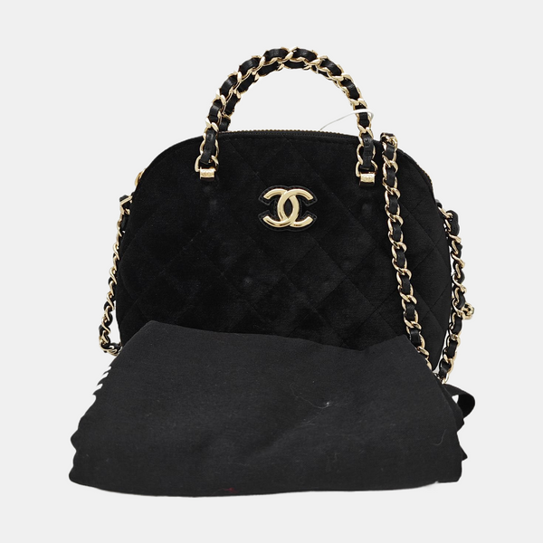 Quilted Velvet Shoulder Bag Black