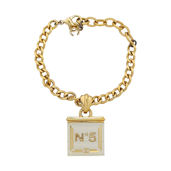 Authenticated pre-owned Gold Plated Resin No 5 Charm Metal Bracelet - Bracelet at Looply