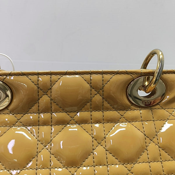 Authenticated pre-owned Lady Dior Large Patent Leather Yellow - Top Handle Bag at Looply