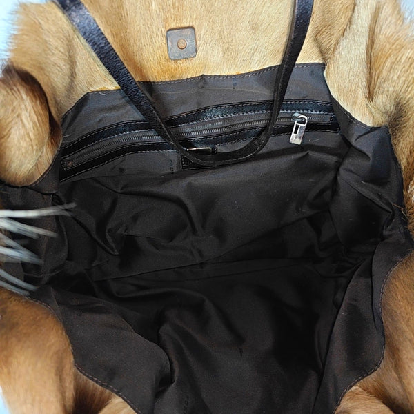 Fur Top Handle Bag Brown