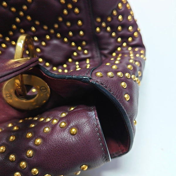 Authenticated pre-owned Lady Dior Medium Calfskin Burgundy - Top Handle Bag at Looply