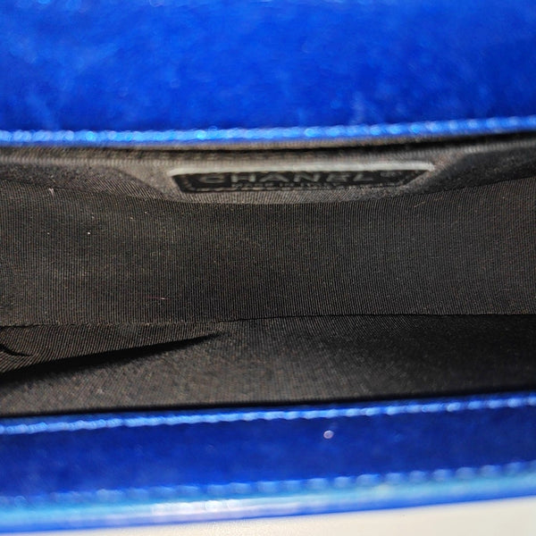 Authenticated pre-owned Boy Chanel Small Quilted Patent Leather Blue - Shoulder Bag at Looply