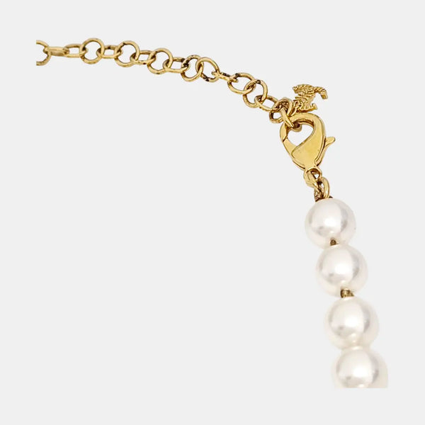 Authenticated pre-owned White-tone Metal Pearl Necklace with Coco Mark - Necklace at Looply