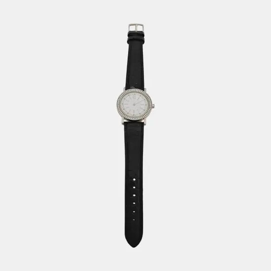 33mm White Dial Leather Strap Quartz Watch