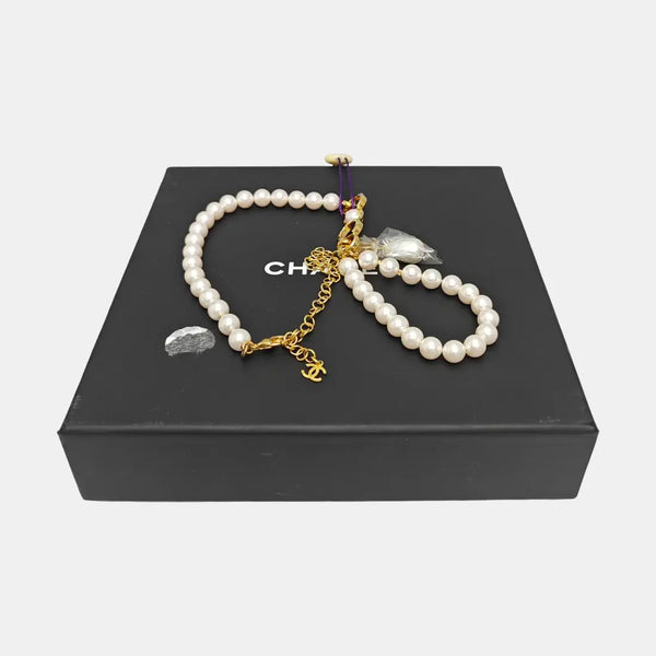 Authenticated pre-owned White-tone Metal Pearl Necklace with Coco Mark - Necklace at Looply