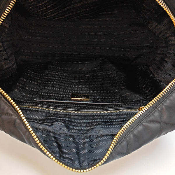 Quilted Nylon Top Handle Bag Black