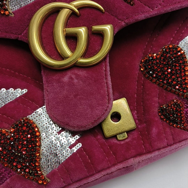 Authenticated pre-owned GG Marmont Medium Velvet Pink - Crossbody Bag at Looply
