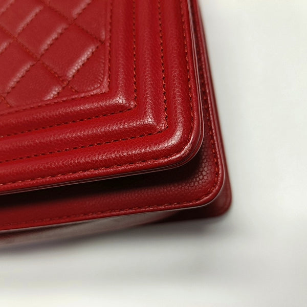 Authenticated pre-owned Boy Chanel Medium Quilted Grained Calfskin Red - Shoulder Bag at Looply