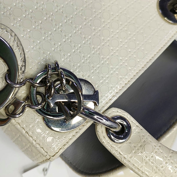 Authenticated pre-owned Lady Dior Mini Patent Leather White - Crossbody Bag at Looply