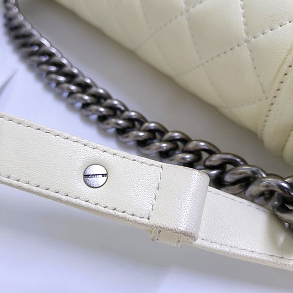 Authenticated pre-owned Boy Chanel Medium Quilted Lambskin White - Crossbody Bag at Looply