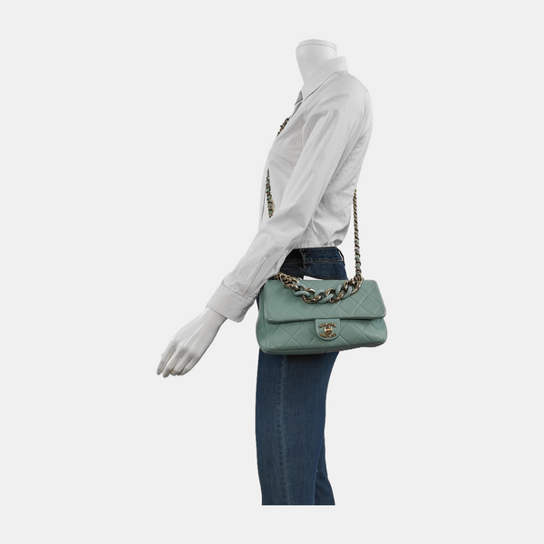 Authenticated pre-owned Classic Flap Small Quilted Lambskin Green - Handbags at Looply