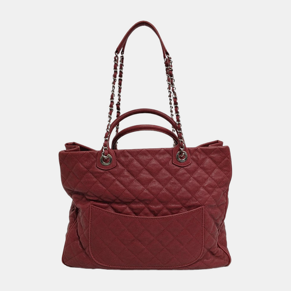 Authenticated pre-owned Chanel GST Large Quilted Grained Calfskin Red - Shoulder Bag at Looply