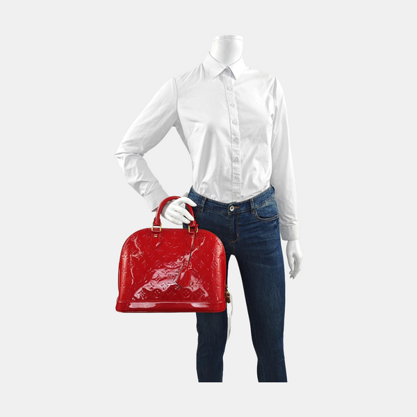 Authenticated pre-owned Alma PM Monogram Patent Leather Red - Top Handle Bag at Looply