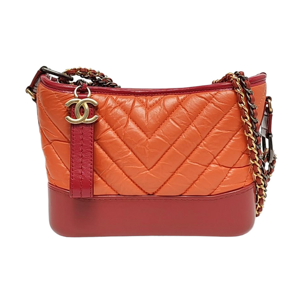 Authenticated pre-owned Gabrielle Small Quilted Chevron Calfskin Orange - Shoulder Bag at Looply
