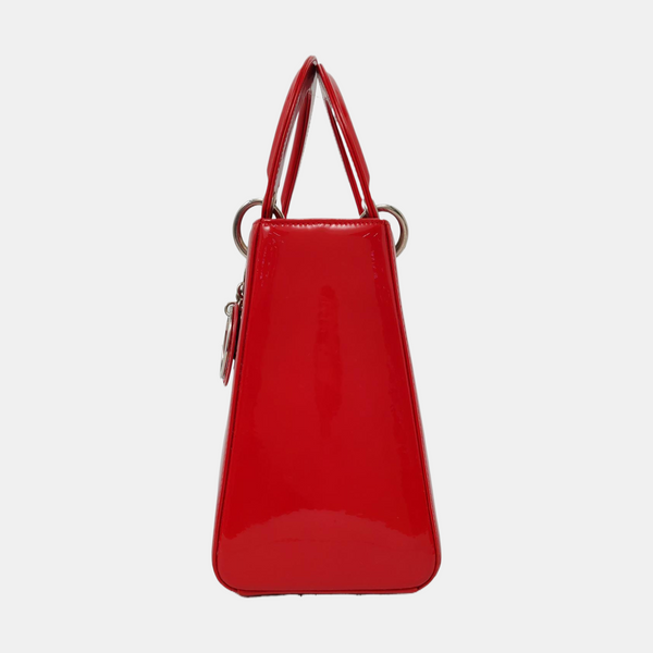 Authenticated pre-owned Lady Dior Medium Patent Leather Red - Shoulder Bag at Looply