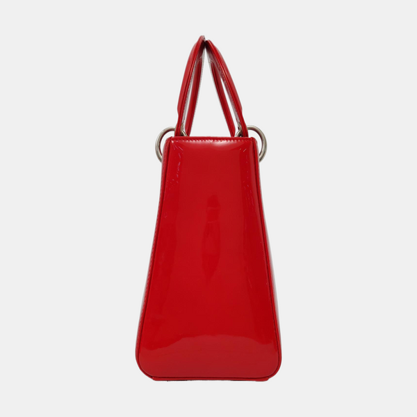 Authenticated pre-owned Lady Dior Medium Patent Leather Red - Shoulder Bag at Looply