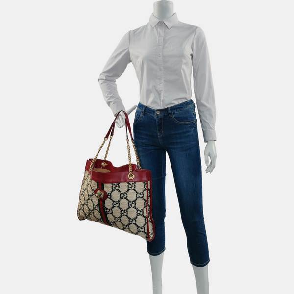 Authenticated pre-owned Rajah Large Monogram Wool Beige - Top Handle Bag at Looply