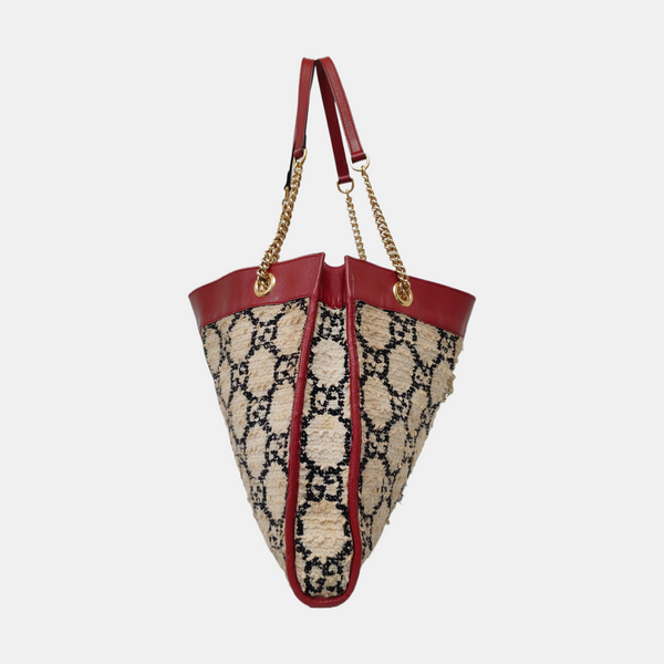 Authenticated pre-owned Rajah Large Monogram Wool Beige - Top Handle Bag at Looply