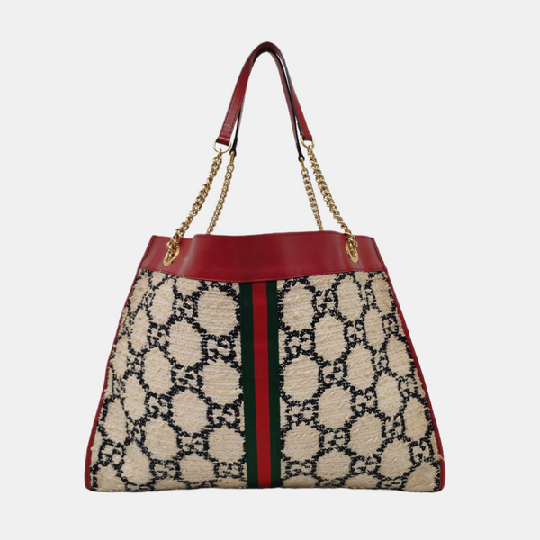 Authenticated pre-owned Rajah Large Monogram Wool Beige - Top Handle Bag at Looply
