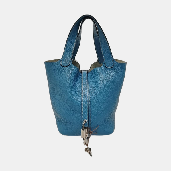 Authenticated pre-owned Picotin Lock 18 Clemence Blue - Top Handle Bag at Looply