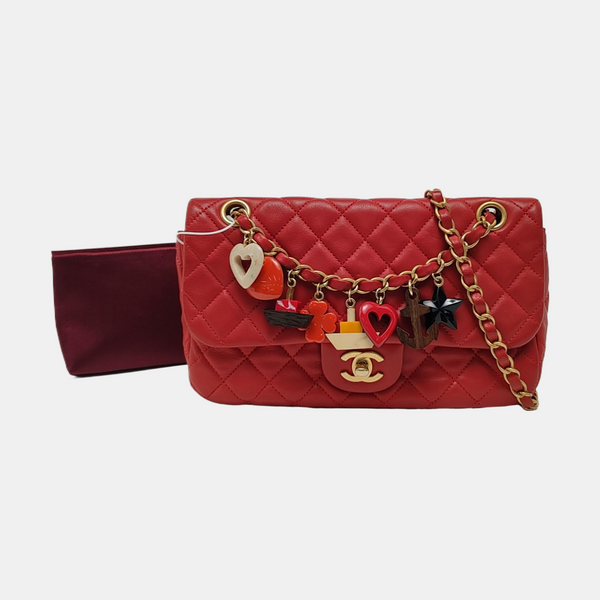 Authenticated pre-owned Classic Flap Medium Quilted Lambskin Red - Shoulder Bag at Looply
