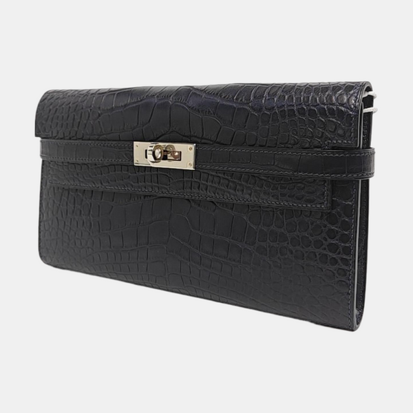 Authenticated pre-owned Kelly 20 Matte Porosus Crocodile Blue Wallet - Wallet at Looply