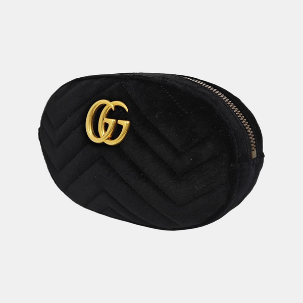 Authenticated pre-owned GG Marmont Quilted Velvet Black - Belt Bag at Looply