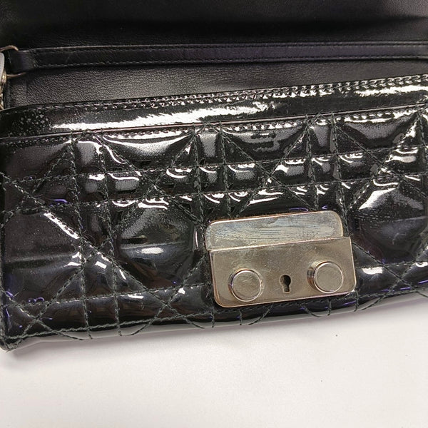 Authenticated pre-owned Miss Dior Quilted Damier Patent Leather Black - Top Handle Bag at Looply