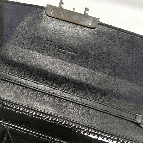 Authenticated pre-owned Miss Dior Quilted Damier Patent Leather Black - Top Handle Bag at Looply