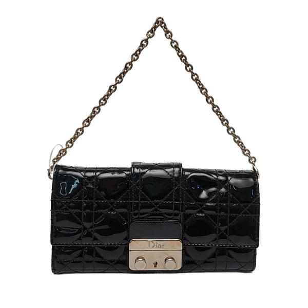 Authenticated pre-owned Miss Dior Quilted Damier Patent Leather Black - Top Handle Bag at Looply