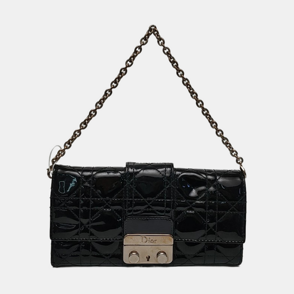 Authenticated pre-owned Miss Dior Quilted Damier Patent Leather Black - Top Handle Bag at Looply