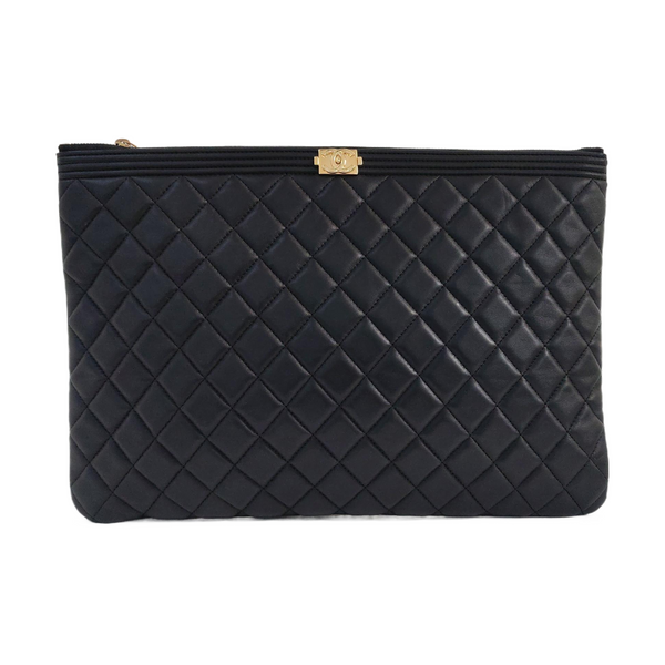 Authenticated pre-owned Boy Chanel Large Quilted Lambskin Black - Clutch at Looply