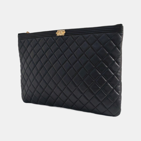Authenticated pre-owned Boy Chanel Large Quilted Lambskin Black - Clutch at Looply