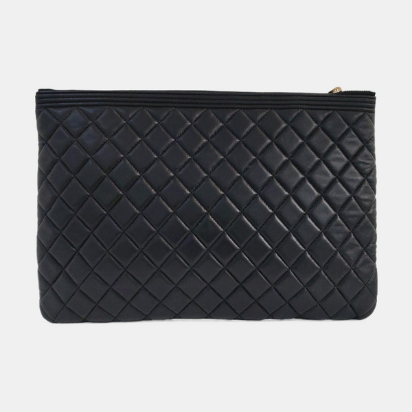 Authenticated pre-owned Boy Chanel Large Quilted Lambskin Black - Clutch at Looply