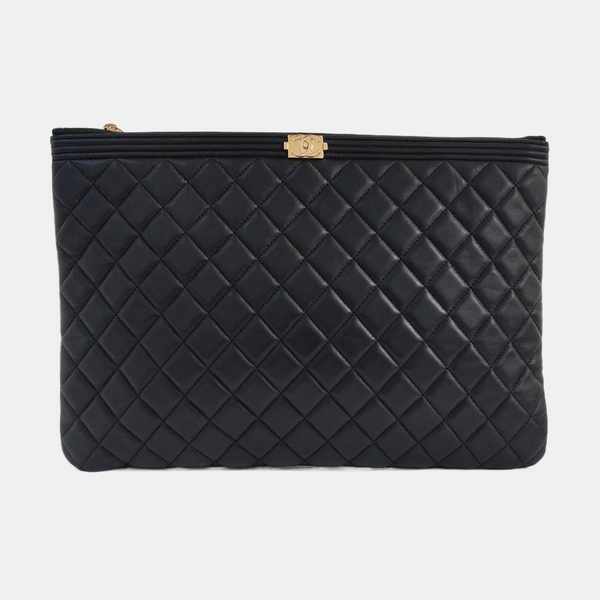 Authenticated pre-owned Boy Chanel Large Quilted Lambskin Black - Clutch at Looply