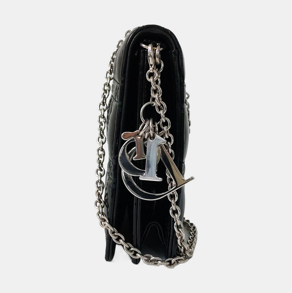 Authenticated pre-owned Dior Lady Dior Cannage Patent Leather Black - Shoulder Bag at Looply