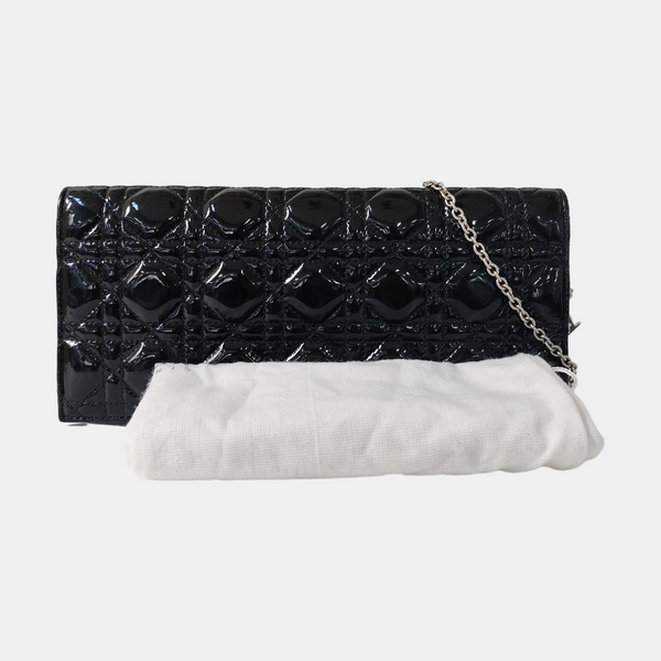 Authenticated pre-owned Dior Lady Dior Cannage Patent Leather Black - Shoulder Bag at Looply