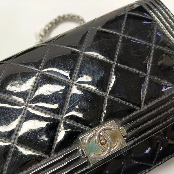 Authenticated pre-owned Boy Chanel WOC Quilted Patent Leather Black - Shoulder Bag at Looply