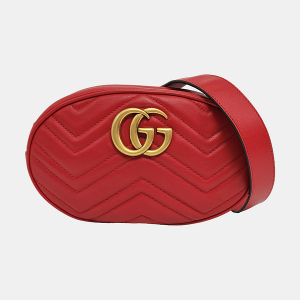Authenticated pre-owned GG Marmont Quilted Calfskin Red - Belt Bag at Looply