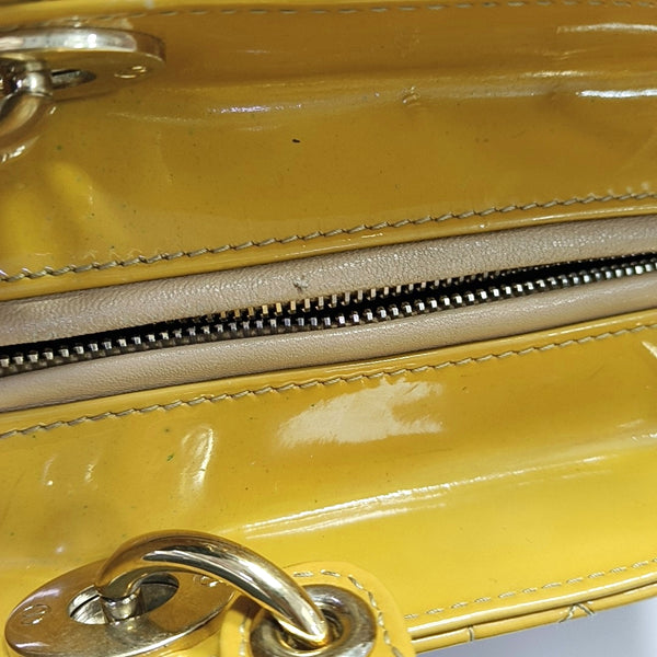 Authenticated pre-owned Lady Dior Cannage Patent Leather Yellow - Shoulder Bag at Looply