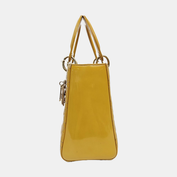 Authenticated pre-owned Lady Dior Cannage Patent Leather Yellow - Shoulder Bag at Looply