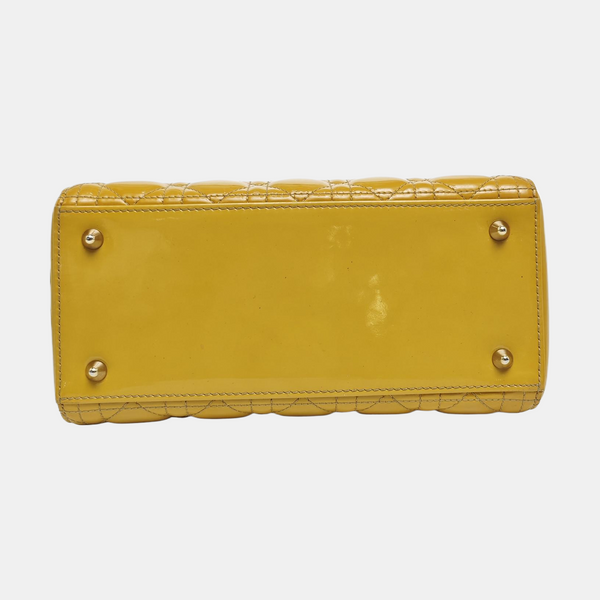 Authenticated pre-owned Lady Dior Cannage Patent Leather Yellow - Shoulder Bag at Looply