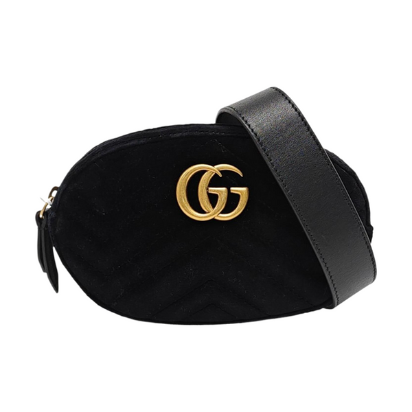 Authenticated pre-owned GG Marmont Quilted Velvet Black - Belt Bag at Looply