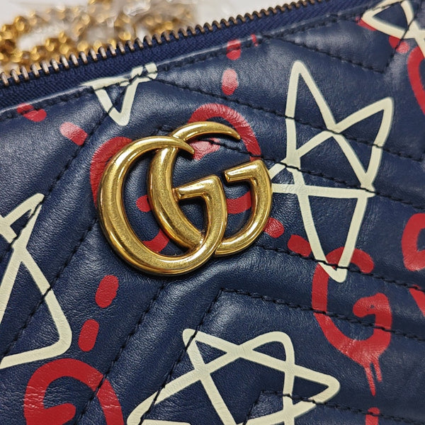 Authenticated pre-owned GG Marmont Calfskin Blue - Shoulder Bag at Looply